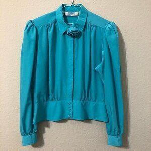 Vintage Blouse Turquoise Flower Trendy